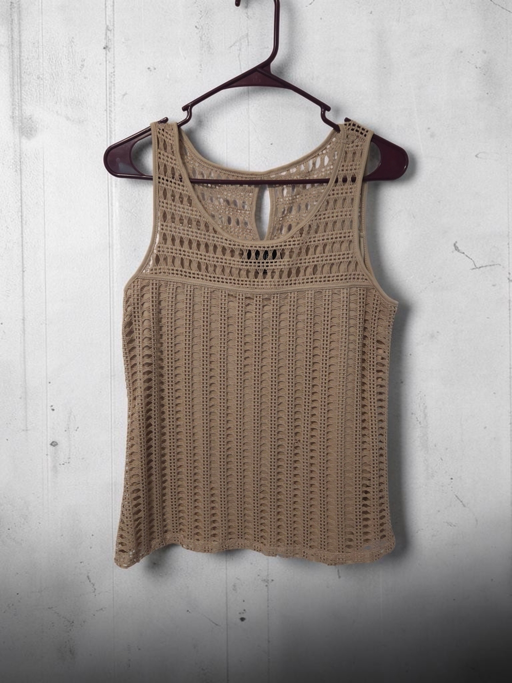 NAIF Open-Knit Crochet Tank Top - Light Tan